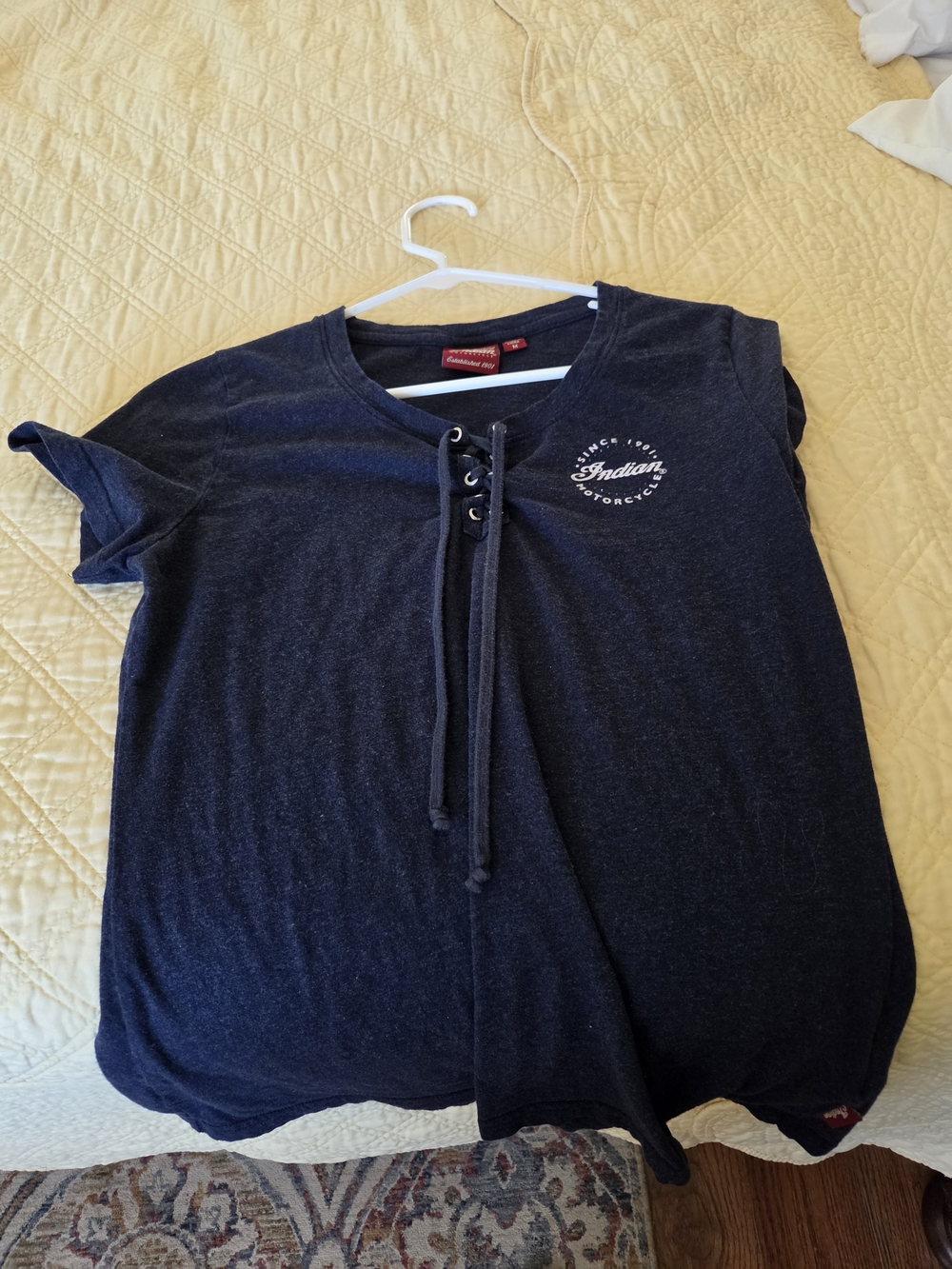 Women’s Lace-Up Navy Short Sleeve Tee with Logo